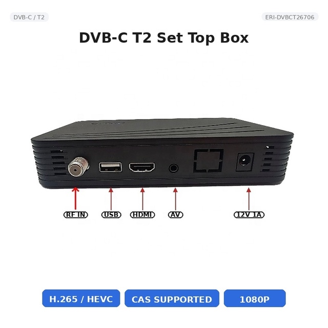 DVB-C T2 Set Top Box H.265 HEVC 1080P Digital TV Receiver HDMI USB AV CAS Supported Cable TV Box ERI-DVBCT26706