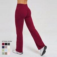 Pantalon de yoga éco-responsable uni, coupe évasée en V, taille haute, élastique, avec poches, jambe large, extensible dans quatre directions, effet froncé aux fesses