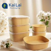 Vente en gros de bols en papier kraft carrés écologiques jetables pour salades, collations, biscuits et plats à emporter avec logo personnalisé