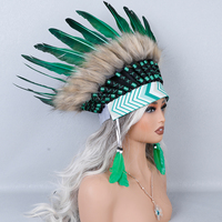 Coiffe indienne en plumes vertes naturelles, d'inspiration tribale, pour Halloween, cosplay, carnaval, fête, festival