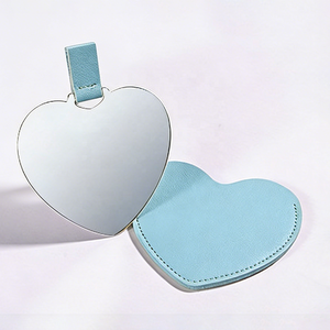 <span class=keywords><strong>Espejo</strong></span> de Maquillaje de Bolsillo con Forma de Corazón, Giratorio, con Cubierta de Cuero PU y Logotipo Personalizado, Mini <span class=keywords><strong>Espejo</strong></span> de Acero Inoxidable, Marca Privada - Product Image 1