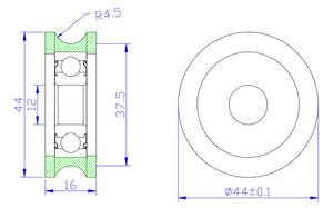 Cuscinetto a Rulli con Scanalatura a U 12x44x16mm, Diametro Interno 12MM, Diametro Esterno 44MM, Spessore 16MM, Ruota per Cancello Scorrevole, Puleggia in Plastica POM - Product Image 3