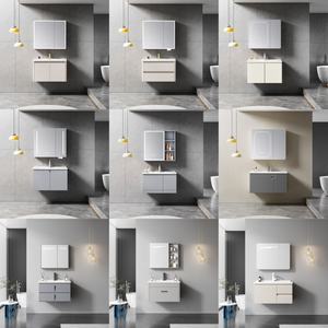 Mueble de Baño Flotante con Espejo y Gabinete de Pared Estilo <span class=keywords><strong>Crema</strong></span>, Combinación de Acero Inoxidable con Lavabo y Cajones - Product Image 4