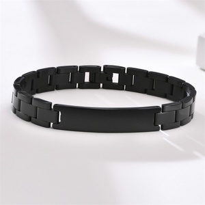 Wholesale Black Stainless Steel <b>Men</b> Bracelet Custom Engraved Bend Brand Watch Bracelet - Product Image 4