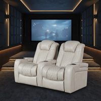 Sofá Reclinable Eléctrico Extensible de Cuero Genuino Moderno para Cine en Casa con Luz LED y Estructura de Madera