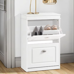 <strong>Shoe</strong> Rack Cabinet 2 Flip Drawers, Slim <strong>Shoe</strong> Storage Unit for Hallway, Entryway, Corridor, <strong>Small</strong> Spaces Wooden <strong>Cupboard</strong> White - Product Image 1