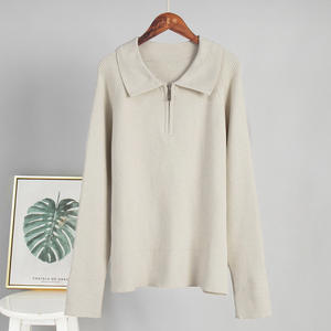 เสื้อสเวตเตอร์ผู้หญิงมีซิปที่หรูหราคอปกแบบพับได้ถักแบบสบายๆสำหรับฤดูใบไม้ร่วงและแฟชั่น - Product Image 5