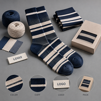 Chaussettes d'événement en coton Spandex à rayures d'entreprise, bleu marine, couleur avoine, à motifs originaux, avec motif artistique, à motif répétitif, avec bordure tricotée, talon et bout du pied