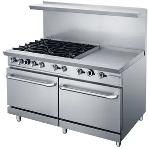Factory Direct Sales Stainless Steel Gas Range Commercial Gas Cooker 6 Burners Stove Gas Griddle With Double Oven