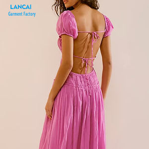 Conception personnalisée Robe décontractée pour femmes évidée Robe longue élastique à volants et à la mode - Product Image 2