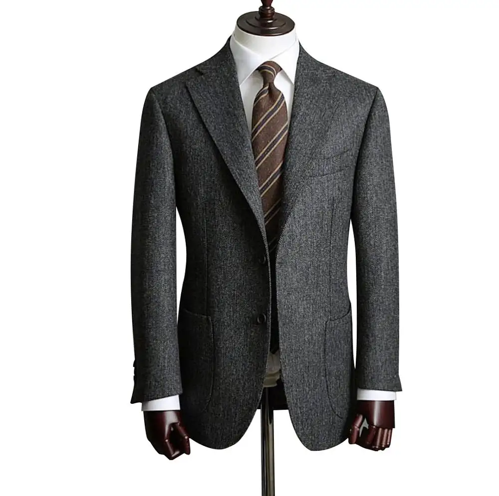 Men Designer Business Suit 2020 Fashion Stylish Men's Dark Grey Tweed Blazer Coat Suit