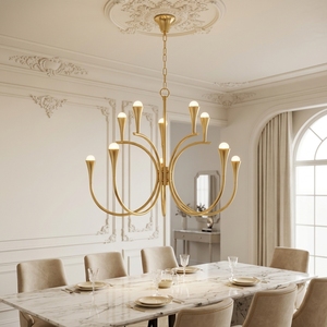 Lampadario ad Arco Dorato Cano Lighting, Rami Metallici Curvi con Piccole Gocce <span class=keywords><strong>di</strong></span> Vetro Bianco, Illuminazione da <span class=keywords><strong>Soffitto</strong></span> per Casa con Luce Calda - Product Image 5
