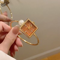 Montre-bracelet à quartz pour femme FF 324, cadran carré perlé, bracelet ouvert, haute esthétique