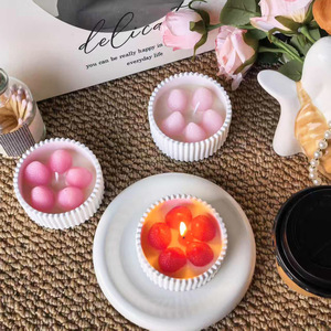 Strawberry Shape Scented Candle In Ribbed Gypsum <b>Cup</b> Home Desktop Ornament For Wedding Guest Gift - Product Image 5