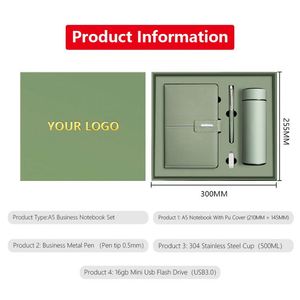 Caja de Regalo Empresarial de Lujo Personalizable, Set de Regalo con Cuaderno A5 de Cuero PU, Bolígrafo, Taza Térmica y USB - Product Image 2