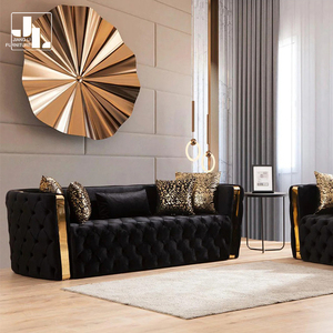 أثاث أريكة فاخرة على طراز مصمم لغرفة المعيشة بلكنة سوداء ، فيلا فندقية من المخمل 3 2 1 - Product Image 3