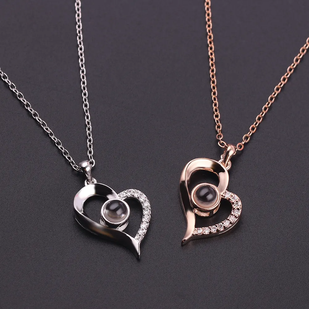 TE AMO en 100 idiomas Collar de proyección para la memoria del amor Gargantilla Collier Corazón Regalos Colgante Joyería