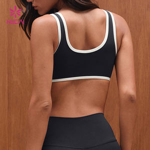 Soutien-gorge de sport pour femme HUCAI, en spandex personnalisé, décolleté plongeant, rembourrage amovible, rayures contrastées, dos en U, court, pour yoga et gym - Product Image 2