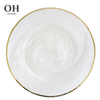 Ohere Vente en gros Offre Spéciale Service de table en verre de haute qualité fait à la main de 13 pouces Vaisselle de luxe Assiettes de présentation en verre à bord doré Mariage
