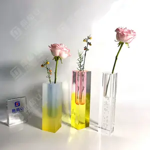 YAGELI wholesale china lucite rose display holder custom acrylic flower vase rectangular