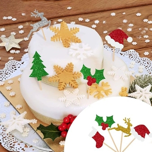 Set of 24 Christmas Cake Flags Toppers with Designs Like Trees Fruit Hats <b>Socks</b> and Reindeer for Decorating Cupcakes Cakes - Product Image 4