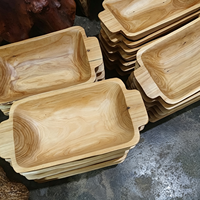 Handgemaakte houten dienblad van massief hout met dubbele handgrepen, op maat gemaakte ODM OEM houten fruitschaal, serveerblad voor eten, snacks, salade, thuisgebruik