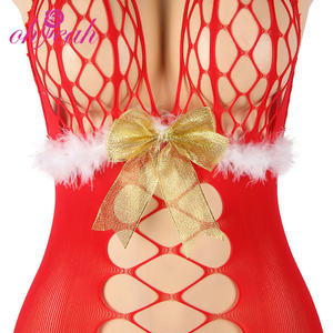Personalizzabile rosso <span class=keywords><strong>Sexy</strong></span> <span class=keywords><strong>natale</strong></span> soffice donna Bodystocking caldo Fishnet Club Suit con angelo in maschera Plus Size - Product Image 5