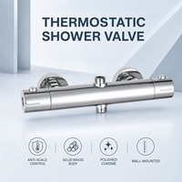 Robinet de douche thermostatique contemporain en laiton massif à double poignée, montage mural, finition chrome poli pour salle de bain
