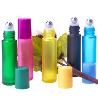 Flacon à bille d'huile essentielle en verre de 10 ml avec bouchon en bois grainé, couleurs arc-en-ciel givrées, flacon rond personnalisé pour parfum à bille