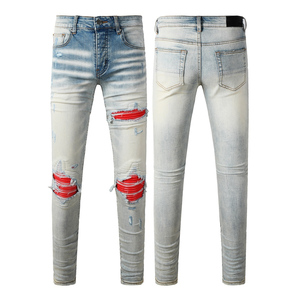 <span class=keywords><strong>Jeans</strong></span> <span class=keywords><strong>Skinny</strong></span> da <span class=keywords><strong>Uomo</strong></span> di Lusso di Alta Qualità Stile Retrò Street Vintage con Ricamo di Lettere, Leggermente Elasticizzati, Taglio Dritto Aderente con Strappi - Product Image 3