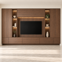 Meuble TV mural moderne en bois grande capacité, système de rangement personnalisé pour salon, intégration parfaite