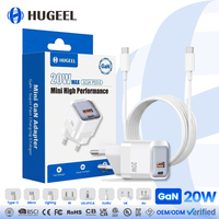 Chargeur GaN Mini 20W en gros, chargeurs Type-C, charge rapide PD, adaptateur USB-C certifié CE GS BIS KC pour kit de câble de charge de téléphone