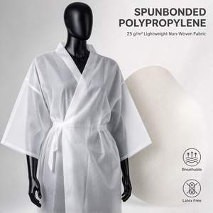 Disposable <b>Wrap</b> Eco-Friendly Breathable Non Woven Fabric Long Sleeves Drawstring Closure Bathrobe Beauty Spa Salon Wear <b>White</b> PP - Product Image 1