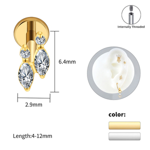 Orecchini in Titanio con Doppio Zircone Cubico a Marquise, Gioielli Minimalisti di Lusso per Piercing Labret, Cartilagine, Elica e Trago - Product Image 3
