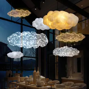 Indoor Lighting Creative Wire Mesh Clouds shape Hotel Mall White Floating Cloud LED Chandeliers & Pendant Lights