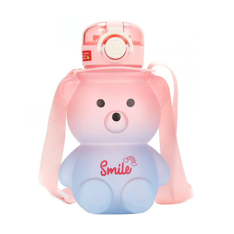 STARLII taşınabilir sızdırmaz BPA içermeyen içme saman ile Kawaii oyuncak ayı buzlu su şişesi ayarlanabilir kayış