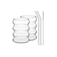 1/2/4 verres à boire en verre monocouche écologiques YWDL avec paille, forme ondulée, pour bière et café glacé