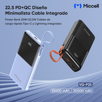 Miccell Pengisi Daya Cepat 22.5W PD 10000mAh Baterai Eksternal Dengan Layar LED Pengisi Daya Kabel Terintegrasi Pengisi Daya Untuk iPhone Android