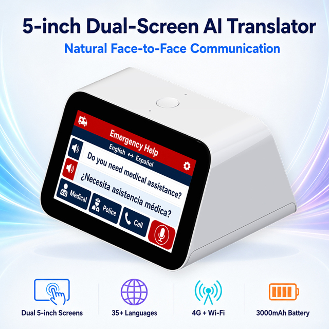 Dual Screen AI Translator 5 Inch Real Time Multilingual Voice Translation Device for Reception Hotel Shop and Hospital Service
