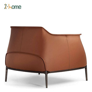 เก้าอี้เลานจ์สีน้ำตาลสำหรับโรงแรมที่พักแขนหนังแท้ทนทานดีไซน์แบบอิตาลีสำหรับโรงแรมวิลล่าห้องวาดภาพสำนักงาน - Product Image 3