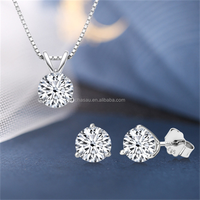 Ensemble collier et boucles d'oreilles Chasau en argent sterling 925 avec moissanite noire ronde de 1,0 carat pour femmes et filles