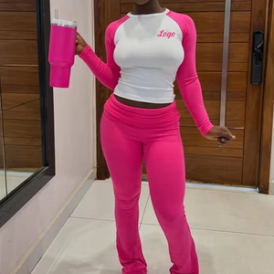 Biểu Tượng Tùy Chỉnh Mặc Giản Dị Phụ Nữ Phù Hợp Với Chặt Chẽ Mềm Xà Cạp Dài Tay Áo Với Gấp-Hơn 2 Mảnh Quần Mặc Giản Dị Phụ Nữ Quần Áo - Product Image 1