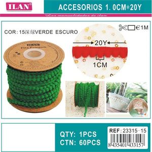 Nastro Decorativo Pom-Pom Verde, Larghezza 1 cm, 20 Iarde, Forniture per Artigianato - Product Image 3