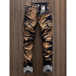 Men's Premium Jeans Loose Casual Sport Pants Straight Hole Vintage Pencil Style Solid <b>Denim</b> <b>Fabric</b> for Autumn Winter Summer - Product Image 1