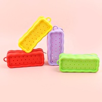 Sac à crayons portable en silicone grande capacité, étanche, avec trous, pour étudiants, pour fournitures scolaires