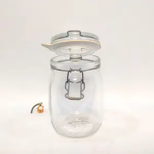 1000毫升气密挥杆顶部梅森玻璃罐高品质透明存放容器罐子瓶子密封环玻璃夹盖子