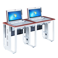 Bureau d'École pour Mini PC avec Boîte de Sécurité Rétractable et Écran LCD Escamotable, Idéal pour Salle de Classe, Utilisation par Deux Personnes