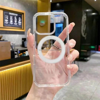 Étui transparent magnétique pour iPhone 16 Pro Max, couverture mobile antichoc en acrylique transparent