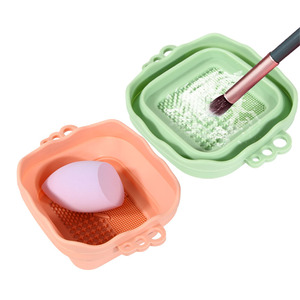 Foldable <b>Silicone</b> Makeup Brush Cleaning Bowl Washing Mat Cosmetic Cleaner <b>Tool</b> for Powder Puff Beauty Sponge Home Use - Product Image 1