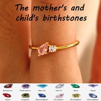 Bague personnalisée à deux pierres, bague de naissance mère et enfant, plaqué or véritable 18 carats, cadeau pour elle